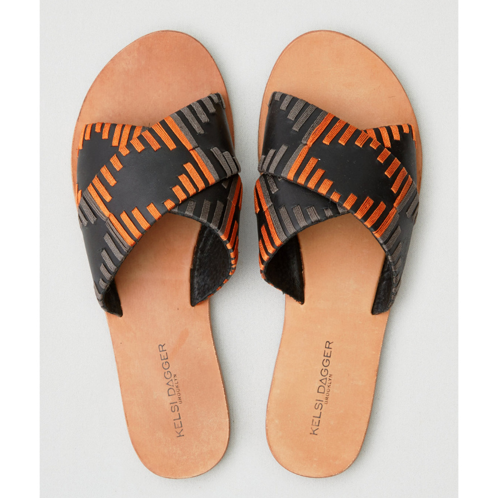 ALL LEATHER Anthropologie KELSI DAGGER Native America Tribal Sandals Slides 9.5